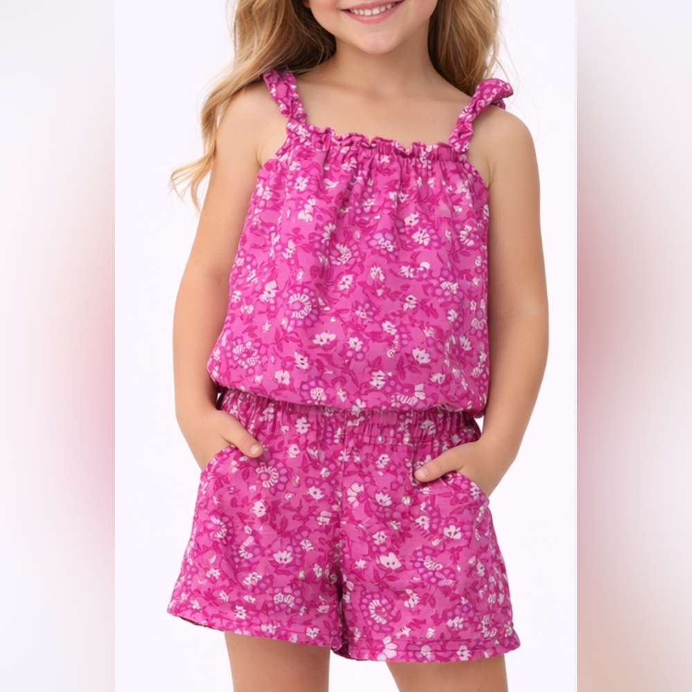 btween pink boho girls linen matching 2 piece set size 6 kids spring summer
